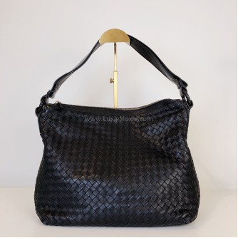 BOTTEGA VENETA Black Intreciatto Nappa Leather Hobo Shoulder Bag – GHW