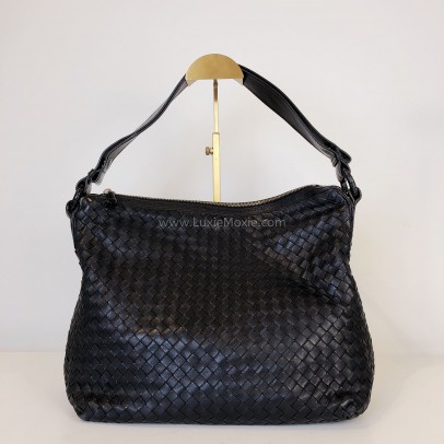 BOTTEGA VENETA Black Intreciatto Nappa Leather Hobo Shoulder Bag – GHW