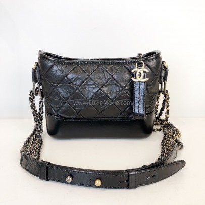 CHANEL Small Gabrielle Hobo Bag in Black Aged Calfskin – Tri Tone Hardware (30 Series - Year 2020)