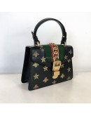 GUCCI Sylvie Mini Top Handle Bag in Black Calfskin with Bee & Star – GHW