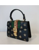 GUCCI Sylvie Mini Top Handle Bag in Black Calfskin with Bee & Star – GHW
