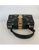GUCCI Sylvie Mini Top Handle Bag in Black Calfskin with Bee & Star – GHW