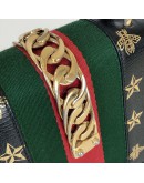 GUCCI Sylvie Mini Top Handle Bag in Black Calfskin with Bee & Star – GHW