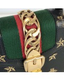 GUCCI Sylvie Mini Top Handle Bag in Black Calfskin with Bee & Star – GHW