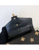 GUCCI Sylvie Mini Top Handle Bag in Black Calfskin with Bee & Star – GHW