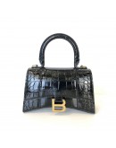 BALENCIAGA XS Mini Hourglass Handbag in Black Croc Embossed Calfskin – GHW