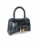 BALENCIAGA XS Mini Hourglass Handbag in Black Croc Embossed Calfskin – GHW