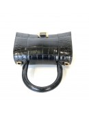 BALENCIAGA XS Mini Hourglass Handbag in Black Croc Embossed Calfskin – GHW