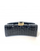 BALENCIAGA XS Mini Hourglass Handbag in Black Croc Embossed Calfskin – GHW