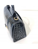 BALENCIAGA XS Mini Hourglass Handbag in Black Croc Embossed Calfskin – GHW