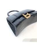 BALENCIAGA XS Mini Hourglass Handbag in Black Croc Embossed Calfskin – GHW