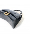 BALENCIAGA XS Mini Hourglass Handbag in Black Croc Embossed Calfskin – GHW