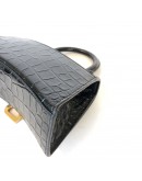 BALENCIAGA XS Mini Hourglass Handbag in Black Croc Embossed Calfskin – GHW