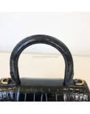 BALENCIAGA XS Mini Hourglass Handbag in Black Croc Embossed Calfskin – GHW