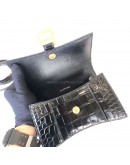 BALENCIAGA XS Mini Hourglass Handbag in Black Croc Embossed Calfskin – GHW
