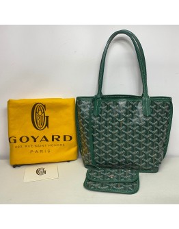 GOYARD Anjou Mini Tote Bag in Green Goyardine Canvas with Detachable Pouch (Year 2021)