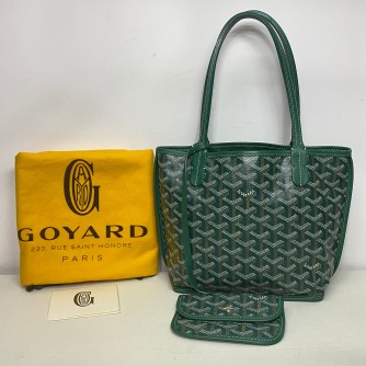 GOYARD Anjou Mini Tote Bag in Green Goyardine Canvas with Detachable Pouch (Year 2021)