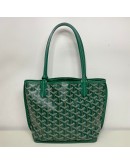 GOYARD Anjou Mini Tote Bag in Green Goyardine Canvas with Detachable Pouch (Year 2021)