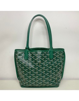 GOYARD Anjou Mini Tote Bag in Green Goyardine Canvas with Detachable Pouch (Year 2021)