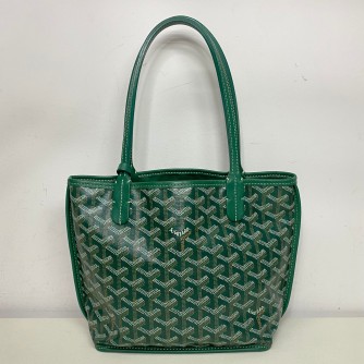 GOYARD Anjou Mini Tote Bag in Green Goyardine Canvas with Detachable Pouch (Year 2021)