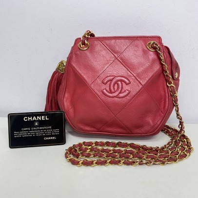 CHANEL Vintage CC Tassel Shoulder Bag in Pink Lambskin – GHW