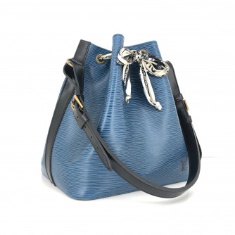 LOUIS VUITTON Vintage Petit Noe Drawstring Bucket Shoulder Bag in Blue Epi Leather 