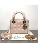 CHRISTIAN DIOR Mini Lady Dior Handbag with Shoulder Strap in Light Pink Cannage Lambskin – GHW (Year 2014)
