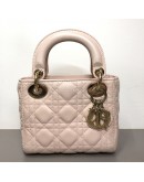 CHRISTIAN DIOR Mini Lady Dior Handbag with Shoulder Strap in Light Pink Cannage Lambskin – GHW (Year 2014)