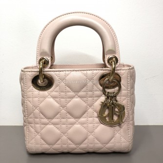 CHRISTIAN DIOR Mini Lady Dior Handbag with Shoulder Strap in Light Pink Cannage Lambskin – GHW (Year 2014)