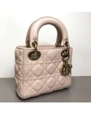 CHRISTIAN DIOR Mini Lady Dior Handbag with Shoulder Strap in Light Pink Cannage Lambskin – GHW (Year 2014)