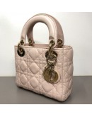 CHRISTIAN DIOR Mini Lady Dior Handbag with Shoulder Strap in Light Pink Cannage Lambskin – GHW (Year 2014)
