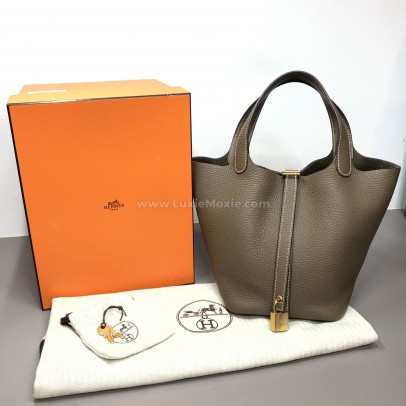 HERMES Picotin Lock 18 Taurillon Handbag in Etoupe – GHW (Stamp Z – Year 2021)