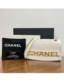 CHANEL Enchained Small Flap Bag in White Calfskin – Aged Gold Hardware (29 Series – Year 2019)