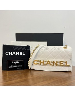 CHANEL Enchained Small Flap Bag in White Calfskin – Aged Gold Hardware (29 Series – Year 2019)