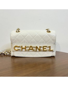 CHANEL Enchained Small Flap Bag in White Calfskin – Aged Gold Hardware (29 Series – Year 2019)