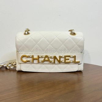 CHANEL Enchained Small Flap Bag in White Calfskin – Aged Gold Hardware (29 Series – Year 2019)