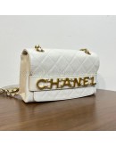 CHANEL Enchained Small Flap Bag in White Calfskin – Aged Gold Hardware (29 Series – Year 2019)