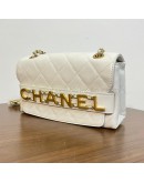 CHANEL Enchained Small Flap Bag in White Calfskin – Aged Gold Hardware (29 Series – Year 2019)