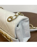 CHANEL Enchained Small Flap Bag in White Calfskin – Aged Gold Hardware (29 Series – Year 2019)