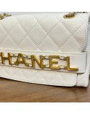 CHANEL Enchained Small Flap Bag in White Calfskin – Aged Gold Hardware (29 Series – Year 2019)