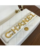 CHANEL Enchained Small Flap Bag in White Calfskin – Aged Gold Hardware (29 Series – Year 2019)