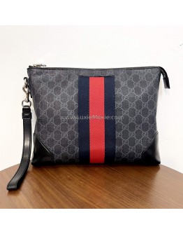 GUCCI Grey GG Supreme with Navy Reb Web Stripe Clutch Bag – SHW