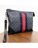 GUCCI Grey GG Supreme with Navy Reb Web Stripe Clutch Bag – SHW