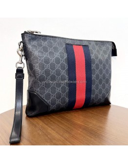 GUCCI Grey GG Supreme with Navy Reb Web Stripe Clutch Bag – SHW