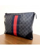 GUCCI Grey GG Supreme with Navy Reb Web Stripe Clutch Bag – SHW