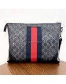 GUCCI Grey GG Supreme with Navy Reb Web Stripe Clutch Bag – SHW