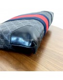 GUCCI Grey GG Supreme with Navy Reb Web Stripe Clutch Bag – SHW