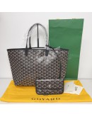 GOYARD Saint Louis PM Tote Bag in Black Goyardine Canvas with Detachable Pouch (Year 2026)