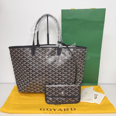 GOYARD Saint Louis PM Tote Bag in Black Goyardine Canvas with Detachable Pouch (Year 2026)