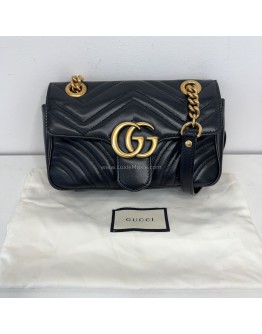 GUCCI GG Marmont Small Shoulder Bag in Black Lambskin – GHW
